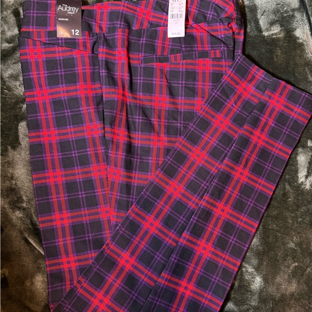 The Audrey Pant NY & Company Plaid Pants in Red and Purple